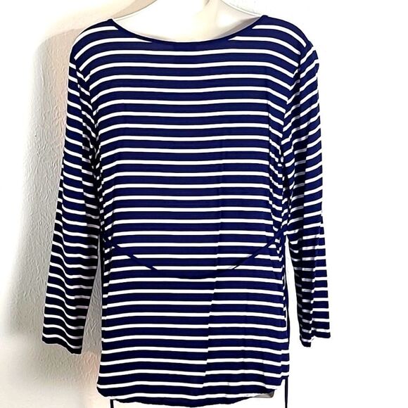 Oh Baby Maternity Top, Navy & White Stripes with Tie Belt, Size Large - Picture 5 of 8